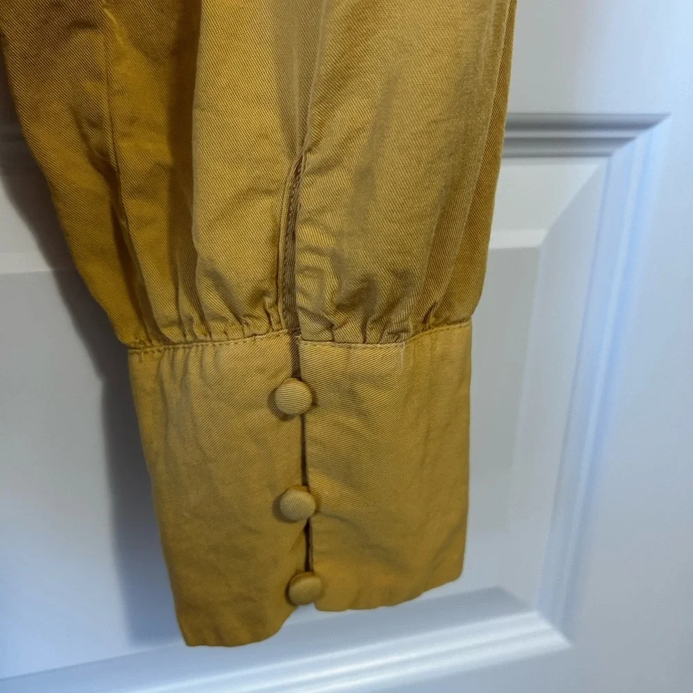 Joie Mustard Embroidered Blouse with Puff Sleeves Button Cuffs - Picture 10 of 10